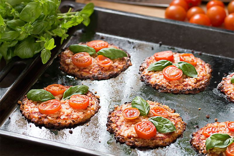 Mini Cauliflower Crust Pizzas with Veggie Toppings