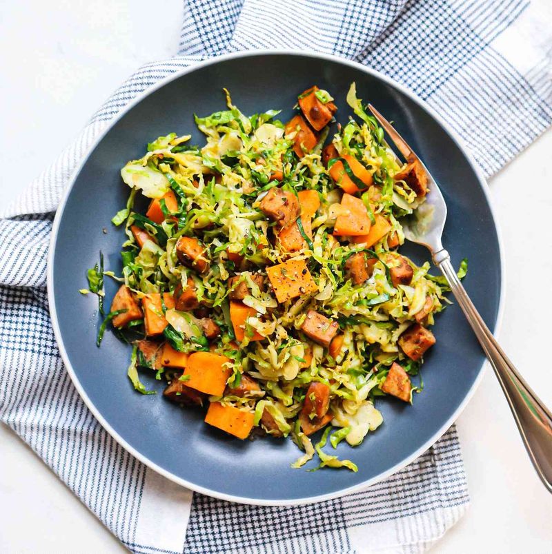 Sweet Potato & Brussels Sprouts Hash with Chicken Sausage