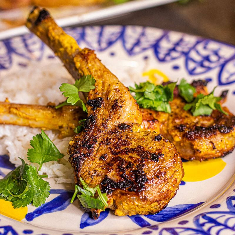 Yogurt-Marinated Lamb Chops with Mango Chutney
