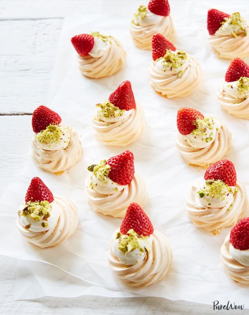 Strawberry-Cardamom Pistachio Pavlova Bites