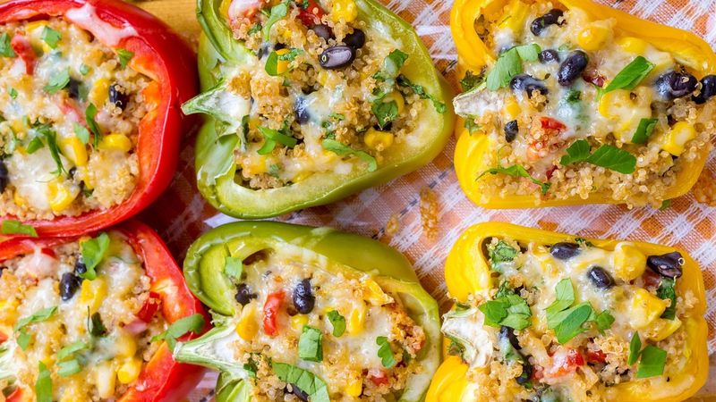 Spicy Vegetarian Quinoa Stuffed Bell Peppers