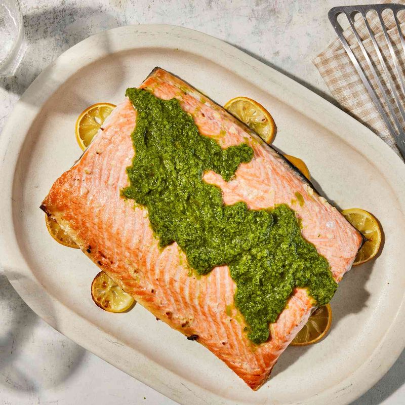 Lemon-Roasted Salmon with Green Herb Sauce