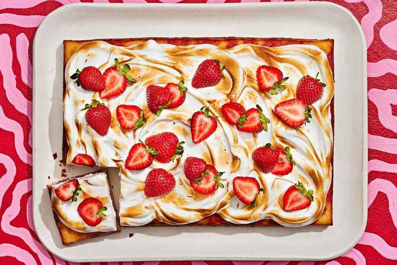Strawberry-Ginger Poke Cake with Toasted Vanilla Meringue