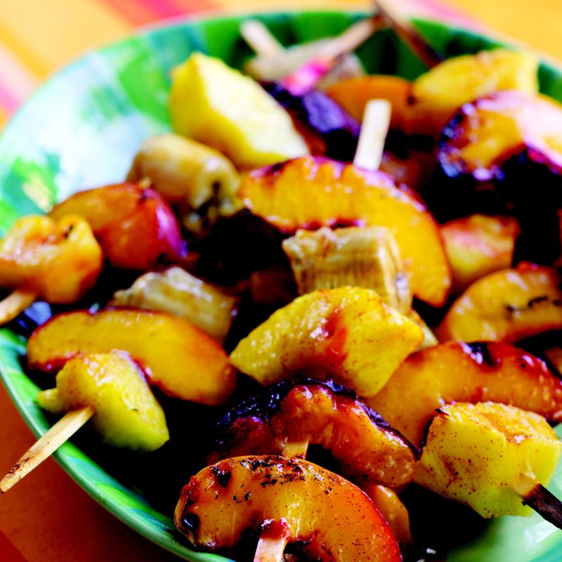 Grilled Fruit Kebabs with Brown Sugar Caramel