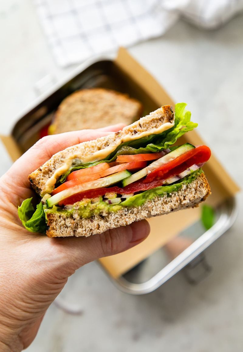 Spicy Roasted Red Pepper Cucumber Sandwich