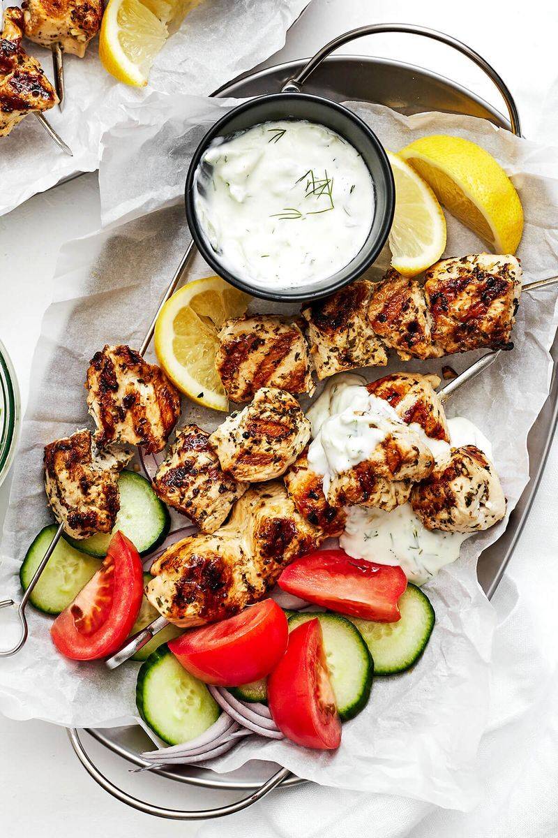 Chicken Souvlaki with Grilled French Bread and Tzatziki