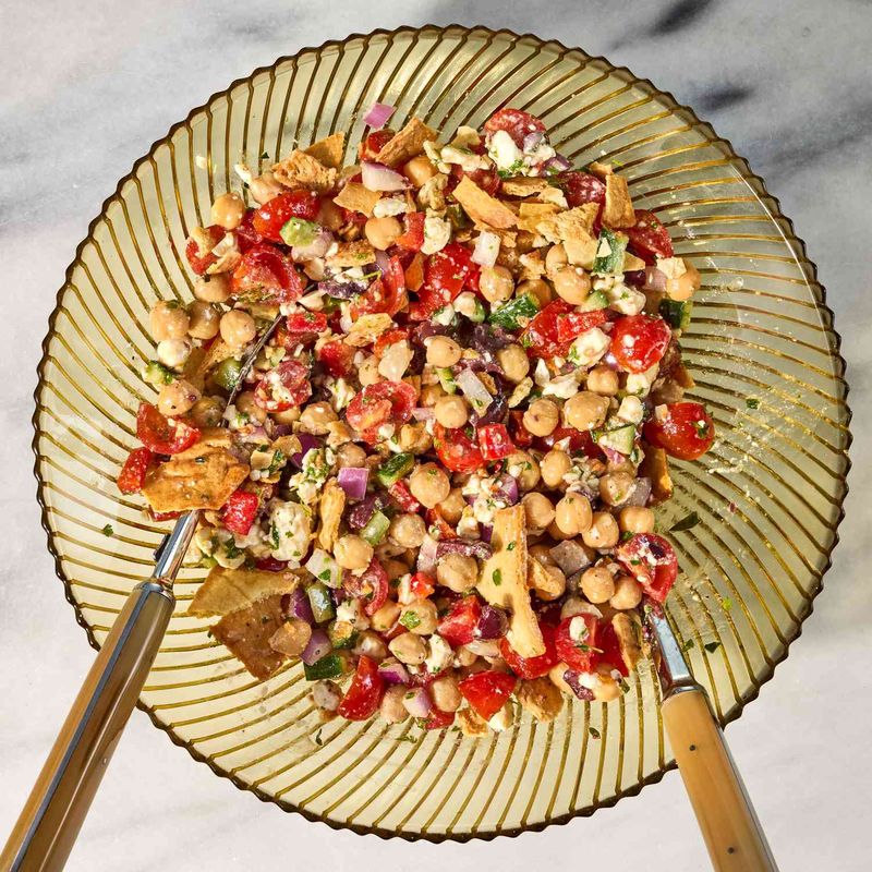 Chickpea Chopped Salad with Pita Chips