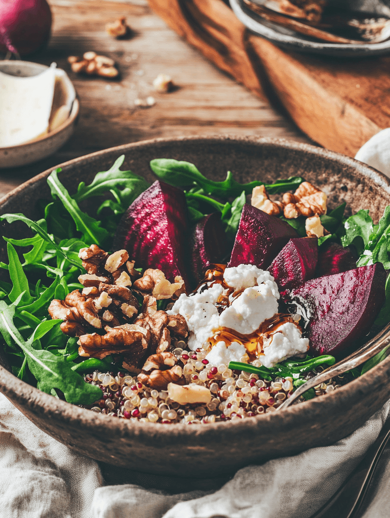 Quinoa Arugula Salad with Beets, Peaches & Walnuts