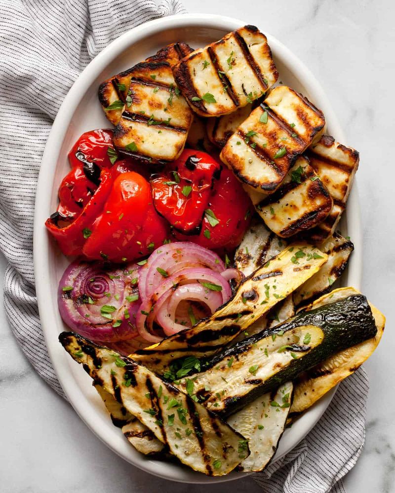 Grilled Veggie and Halloumi Bowls