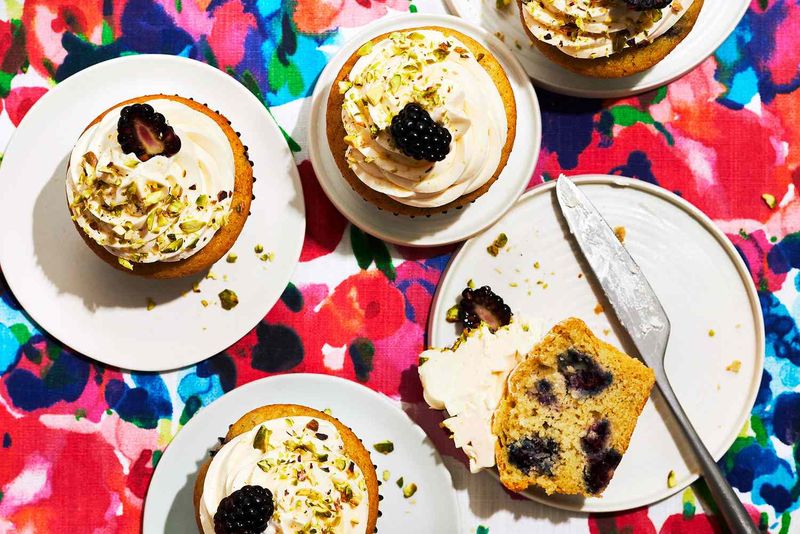 Blackberry-Cardamom Cupcake with Lemon Frosting 