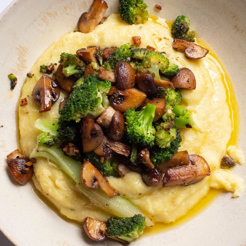 Broccoli and Mushroom Polenta Bowl