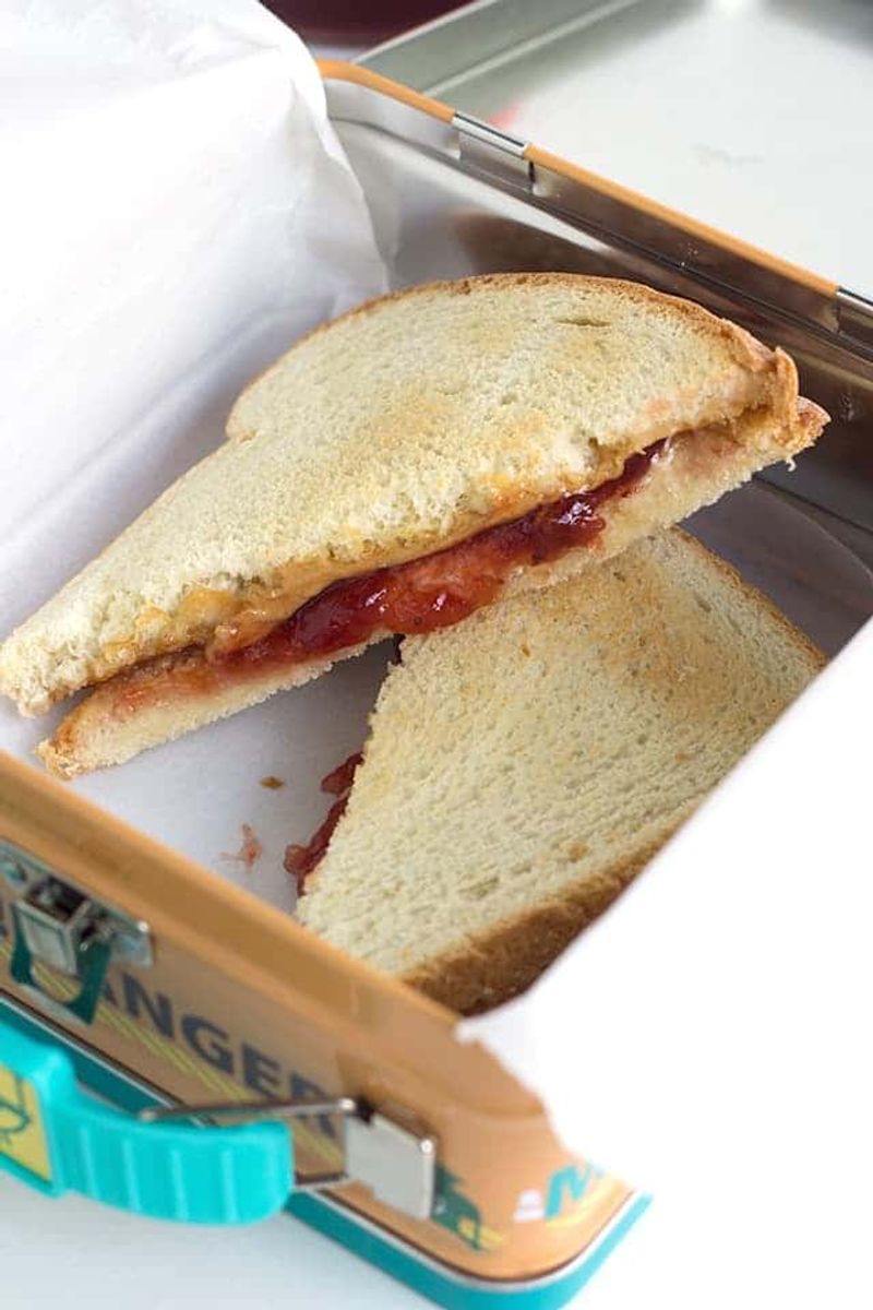 Peanut Butter and Jelly Sandwiches Cut Diagonally