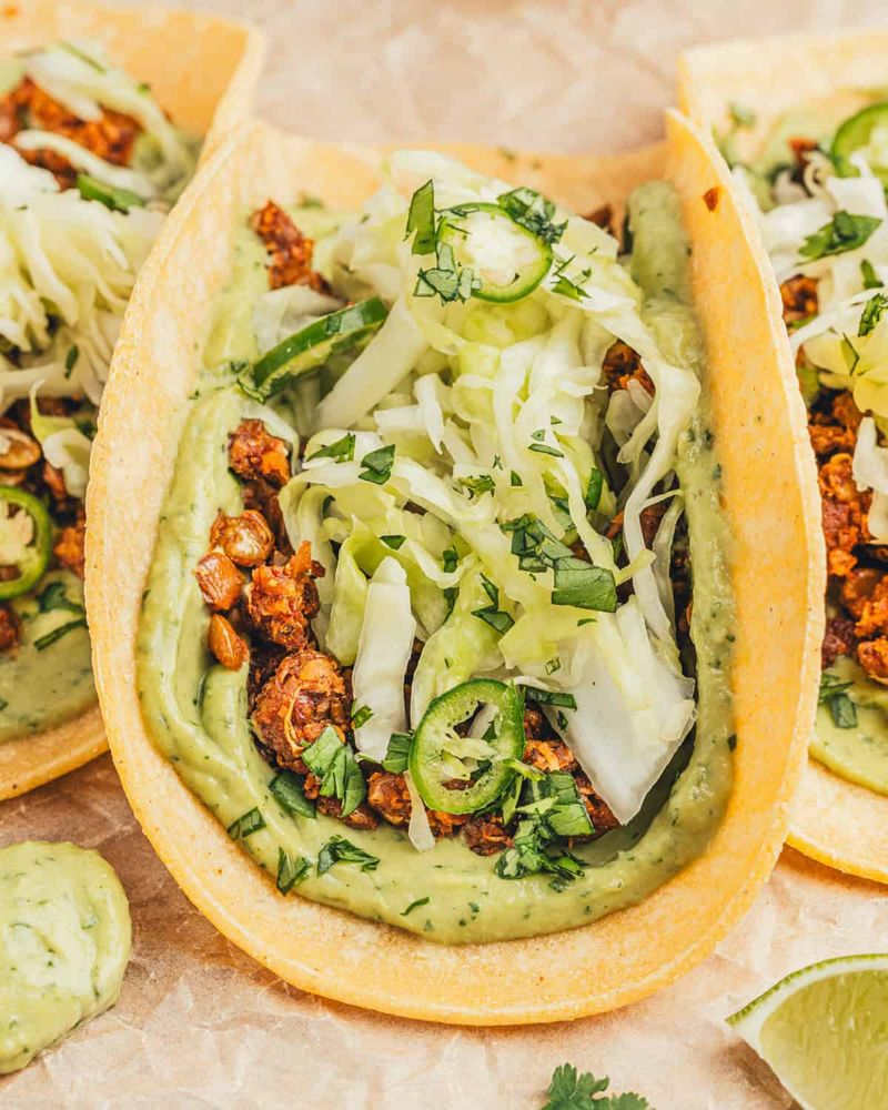 Lentil Tacos with Avocado Lime Sauce