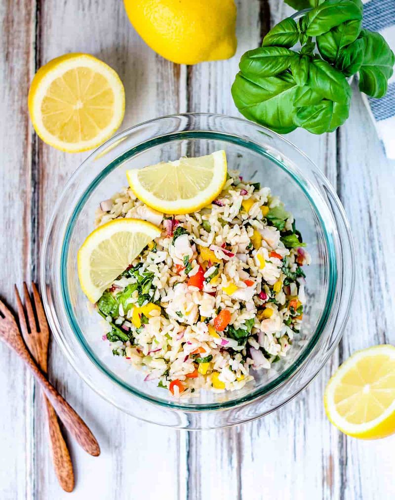 Chicken and Rice Salad with Fresh Basil and Lemon