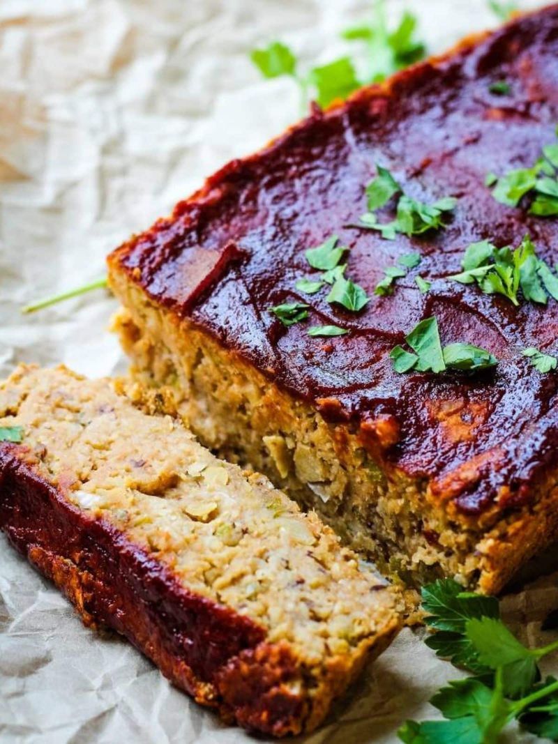 Vegan Chickpea Meatloaf with Maple Tomato Glaze