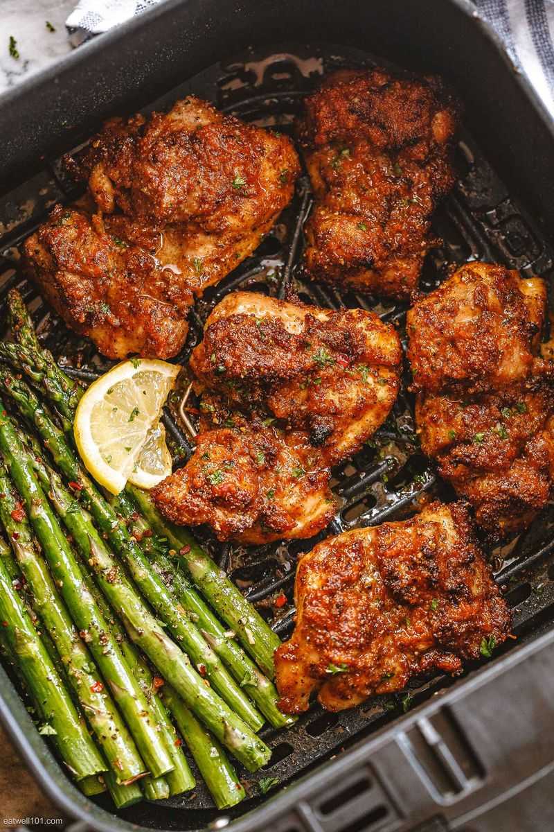 Air Fryer Chicken Thighs and Asparagus