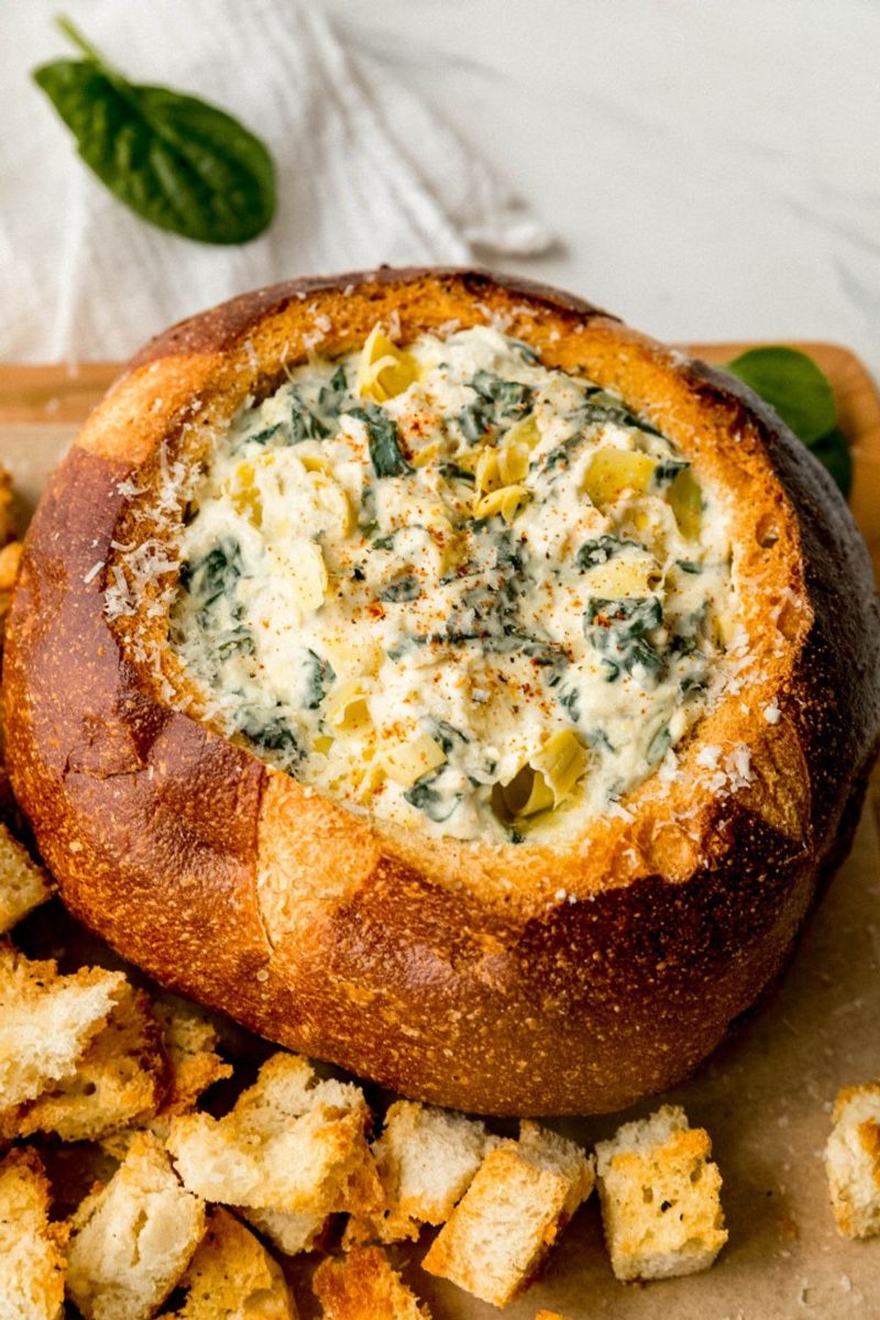 Spinach and Artichoke Dip with Bread Bowl