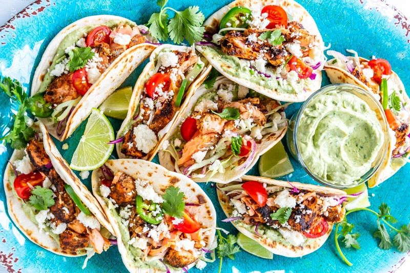 Salmon Tacos with Cabbage Slaw
