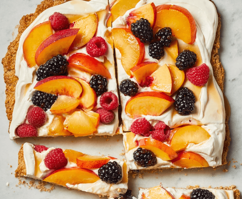 Flourless Almond Cookie Tart with Peaches & Berries