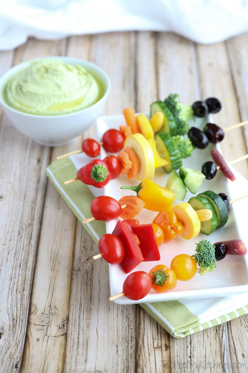 Rainbow Veggie Skewers with Hummus