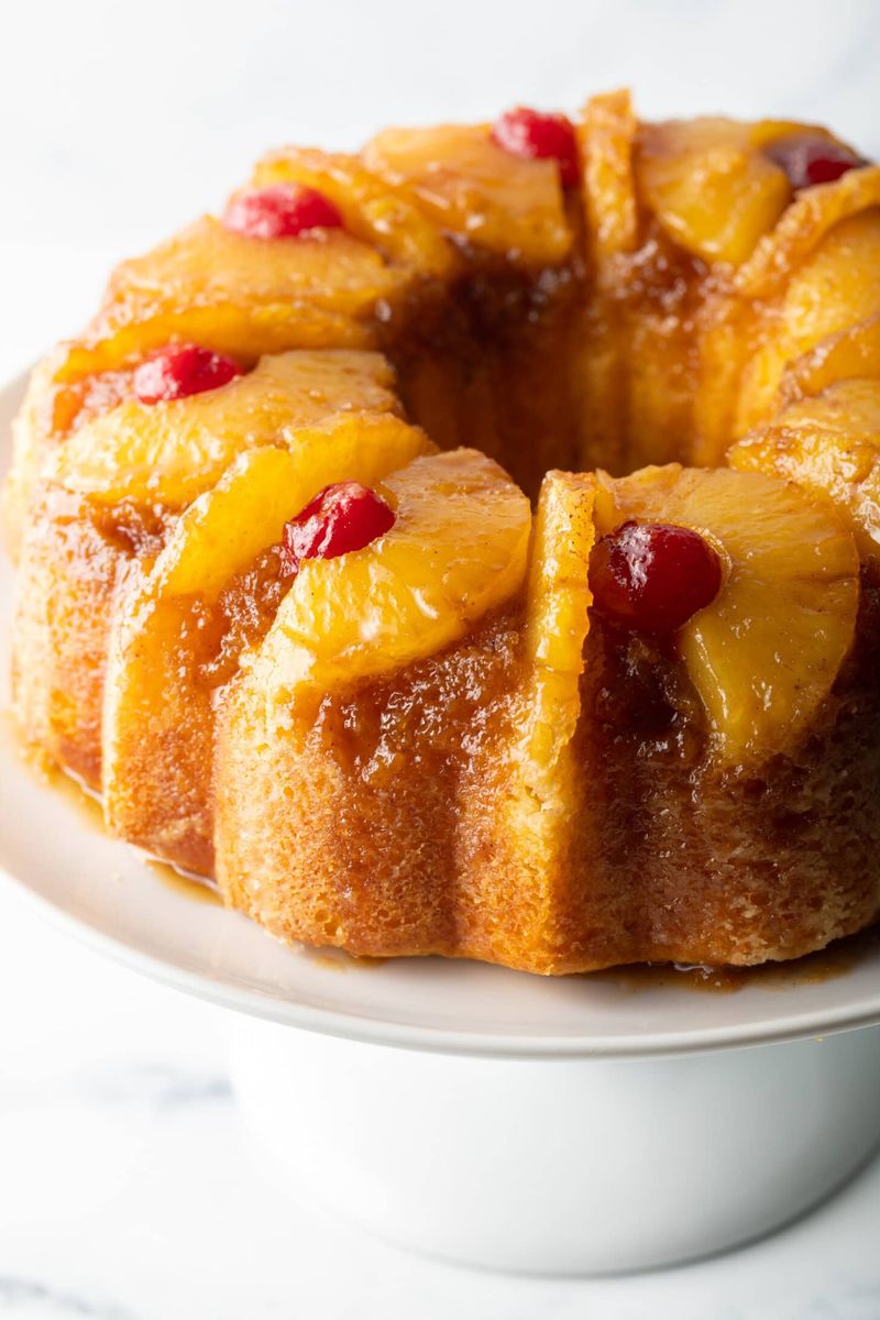 Pineapple Upside-Down Bundt with Maraschino Cherries