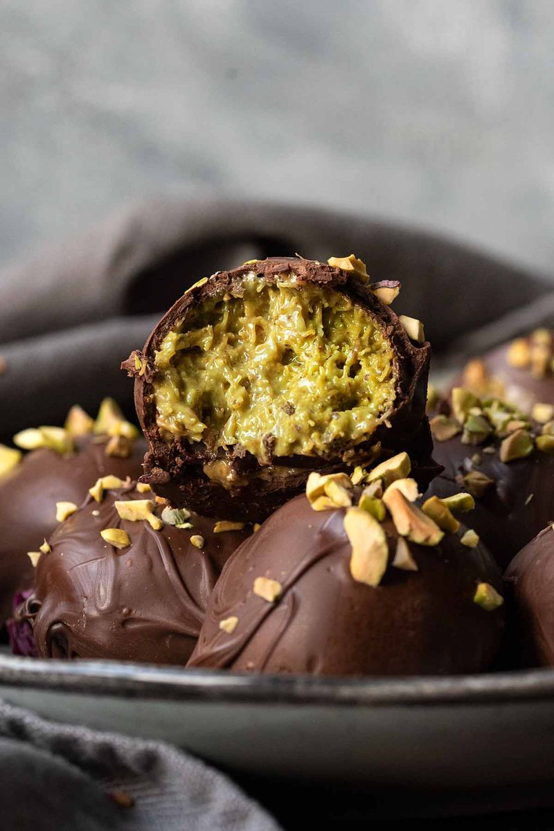 Chocolate, Pistachio, and Tahini Truffles