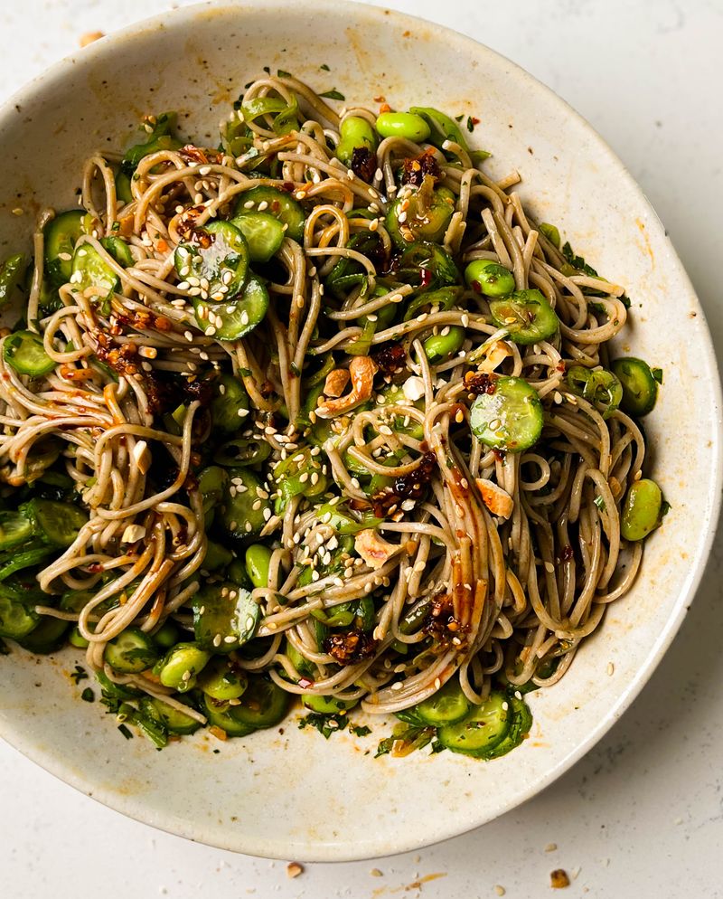 Noodles with Cucumbers and Chili Crisp