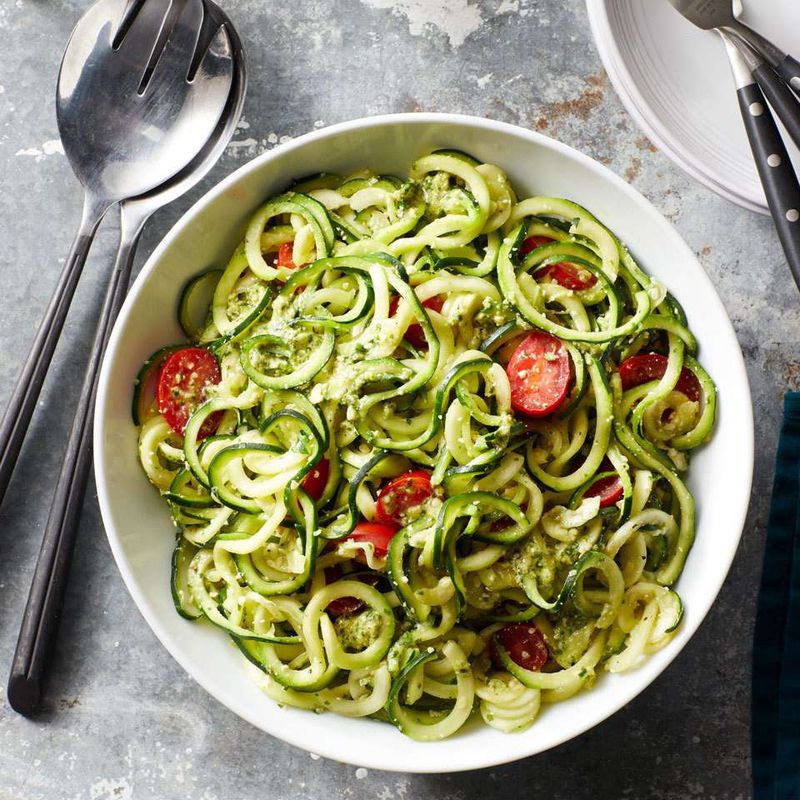 Mediterranean Zucchini Noodles with Pesto