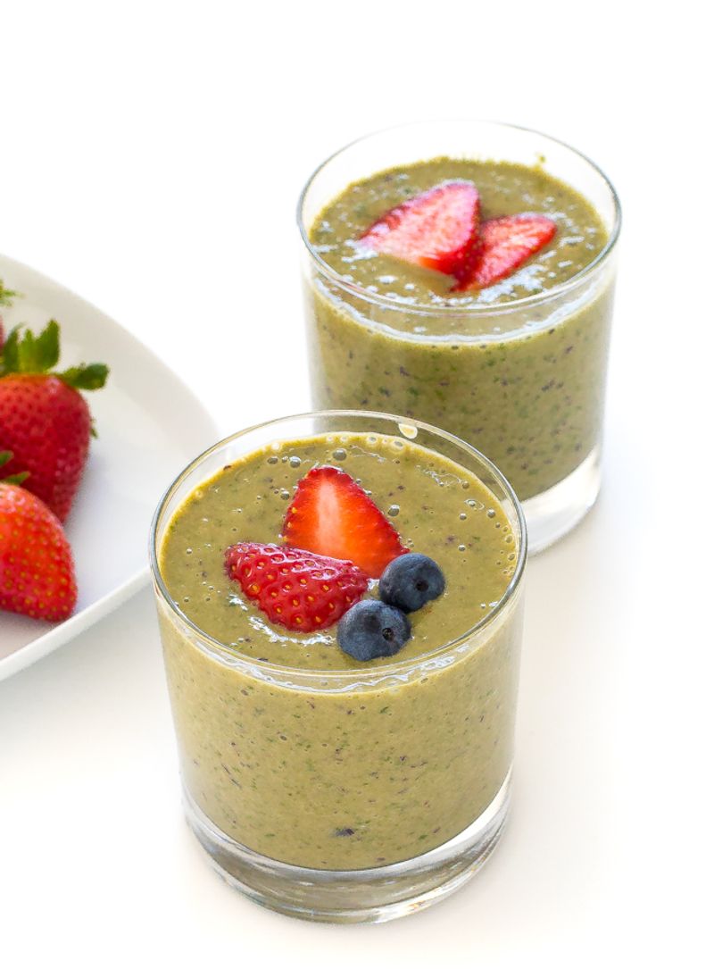 Smoothie with Leafy Greens, Berries, and Protein Powder