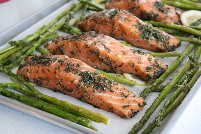 Garlic Herb Baked Salmon with Asparagus
